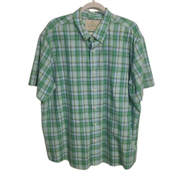 Saddlebred | Men's Green and White Short Sleeve Plaid Casual Shirt (Size XXL) - Picture 1 of 11